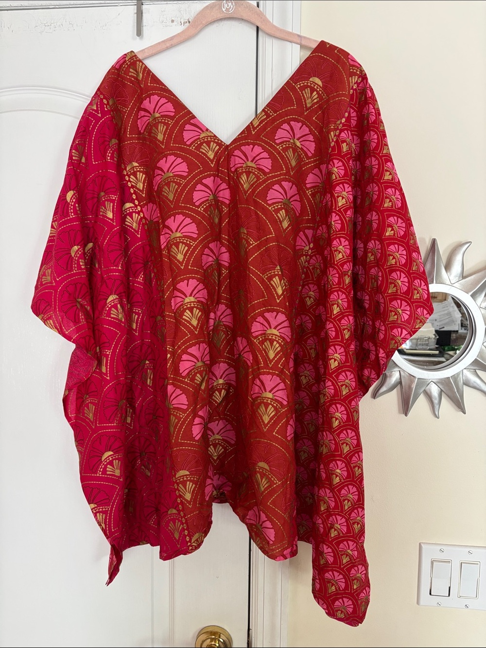 GUDRUN SJODEN LADIES RED PINK GOLD COTTON SILK BLOUSE-S/M